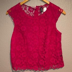 H&M fuschia laced , back button ups top